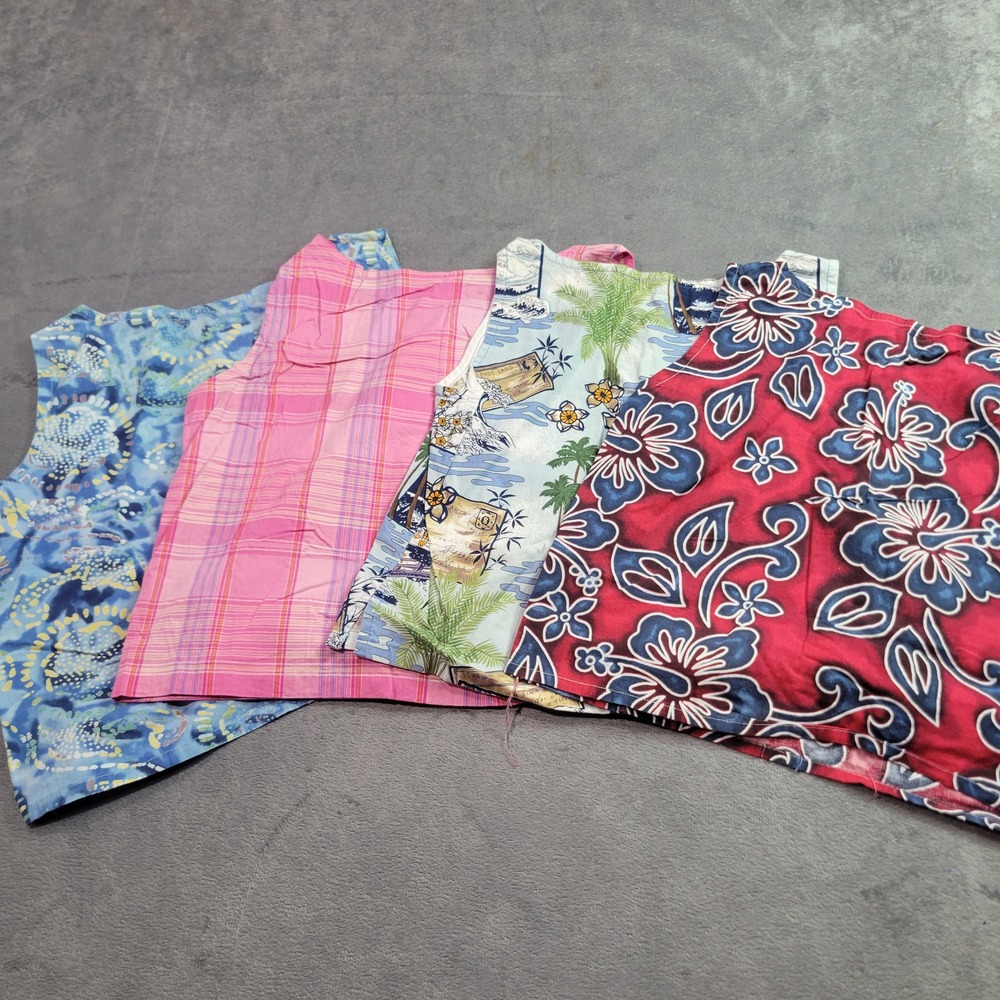 Handmade Womens Sleeveless Tank‎ Top Bundle 4 Floral Plaid Tropical Blue Red Set